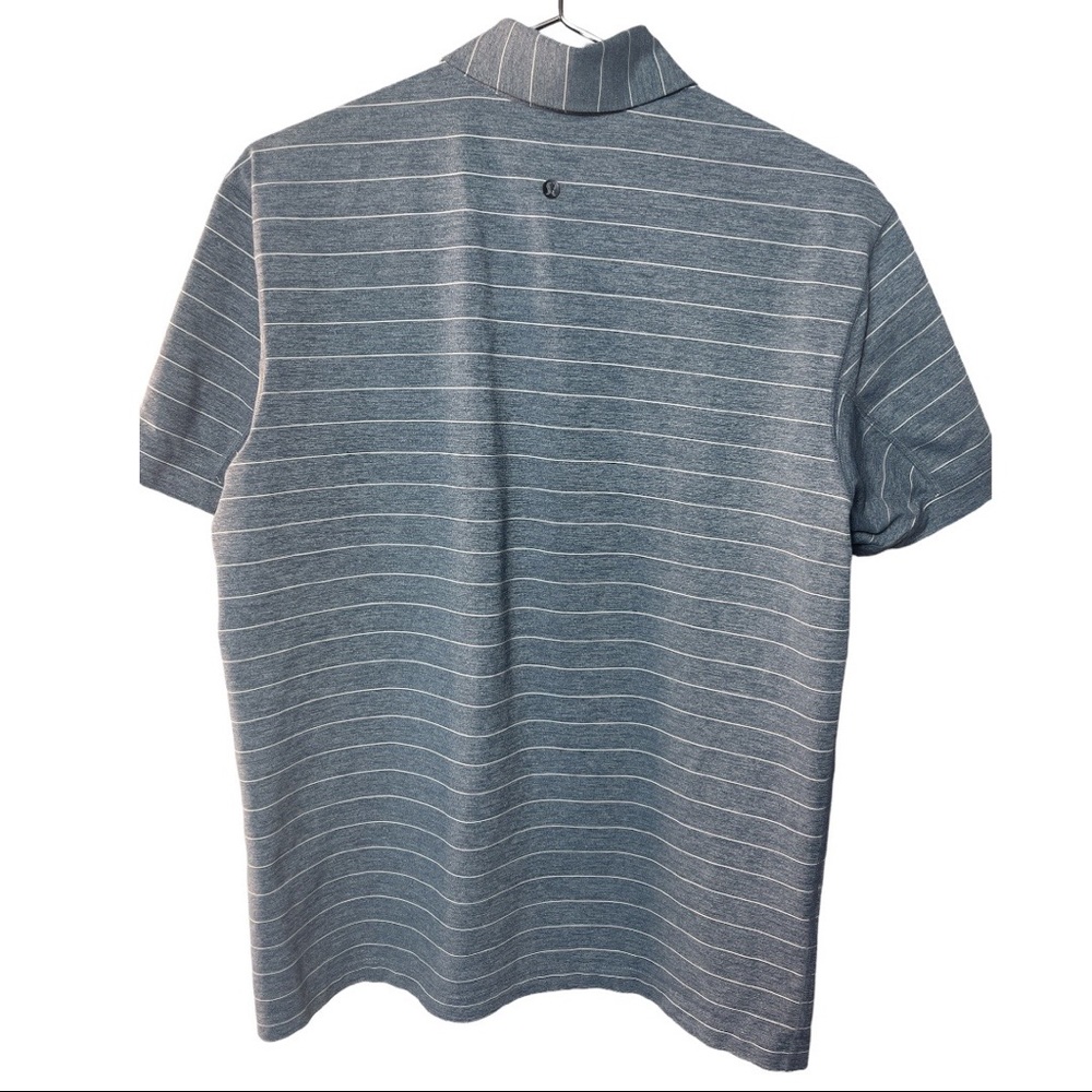 LULULEMON Men Propel Polo Shirt Medium Short Serve Stripe Heathered Luxtreme
